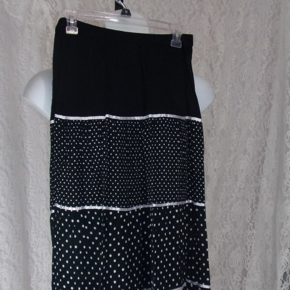 Cathy Daniels Tiered Maxi Skirt Black & White Polka Dots NWT